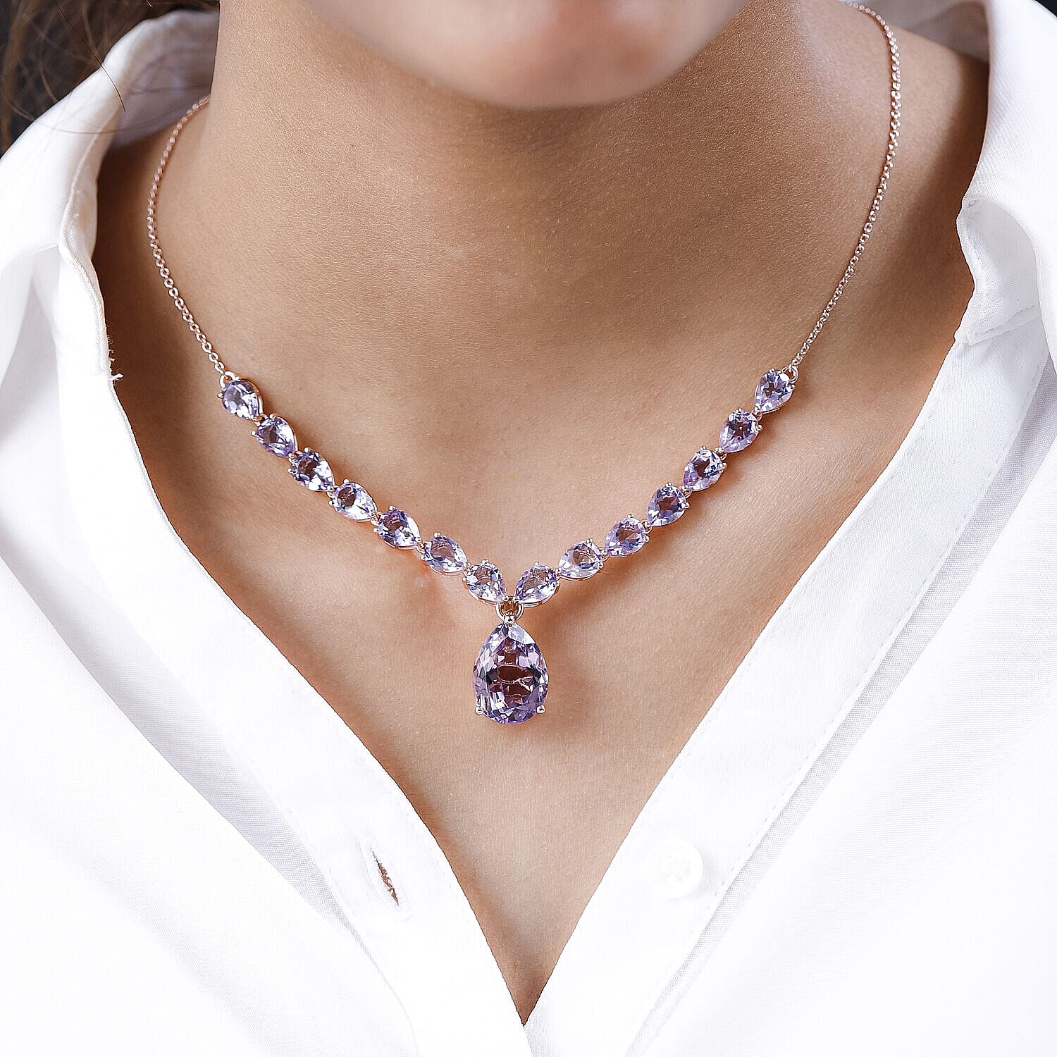 Rose De France Amethyst Necklace (Size - 20) in 18K Vermeil Rose Gold Plated Sterling Silver 25.65 Ct, Silver Wt. 9.90 Gms