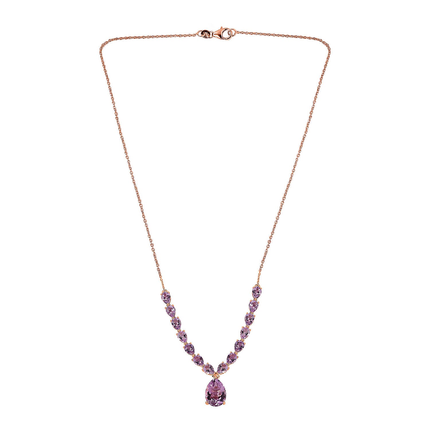 Rose De France Amethyst Necklace (Size - 20) in 18K Vermeil Rose Gold Plated Sterling Silver 25.65 Ct, Silver Wt. 9.90 Gms