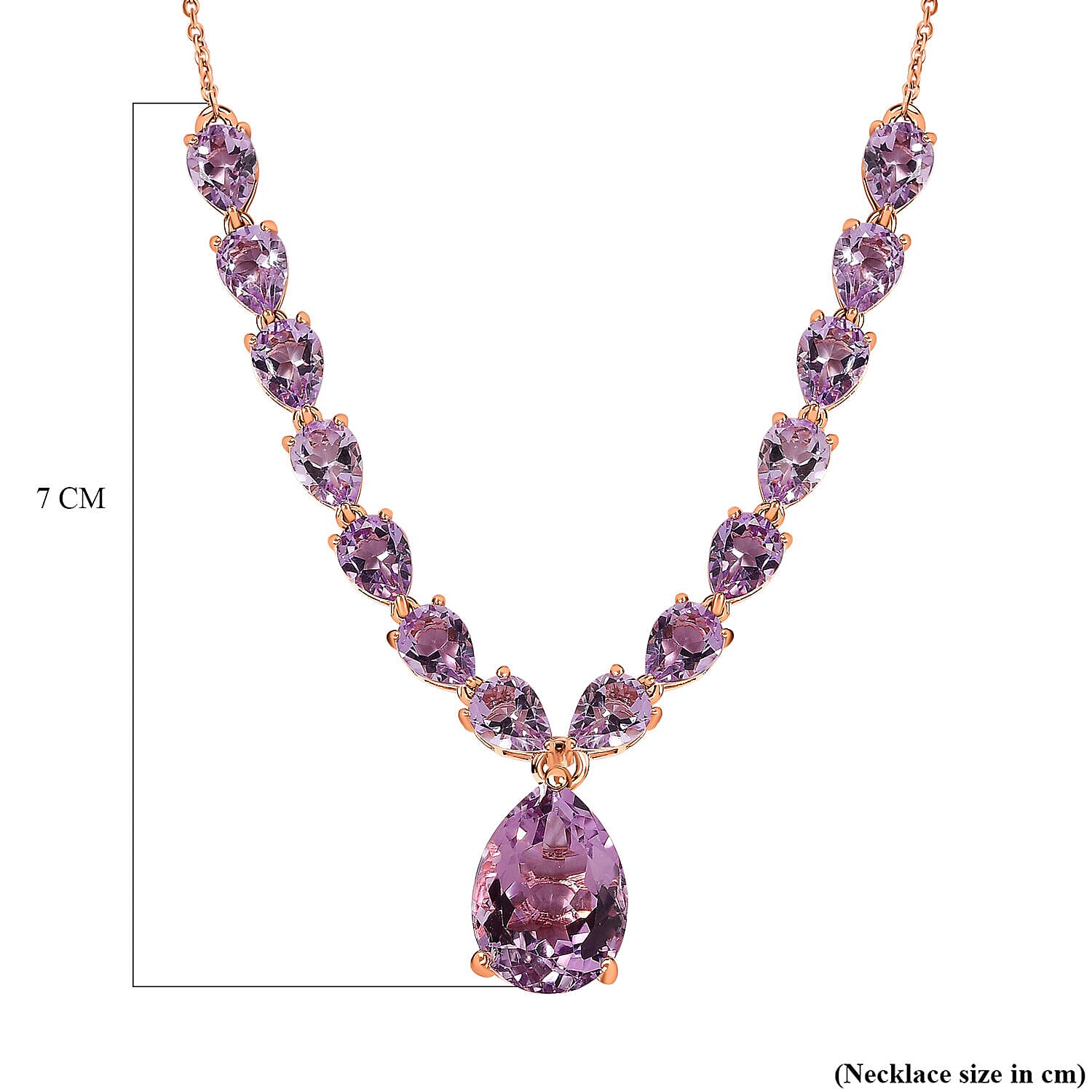 Rose De France Amethyst Necklace (Size - 20) in 18K Vermeil Rose Gold Plated Sterling Silver 25.65 Ct, Silver Wt. 9.90 Gms