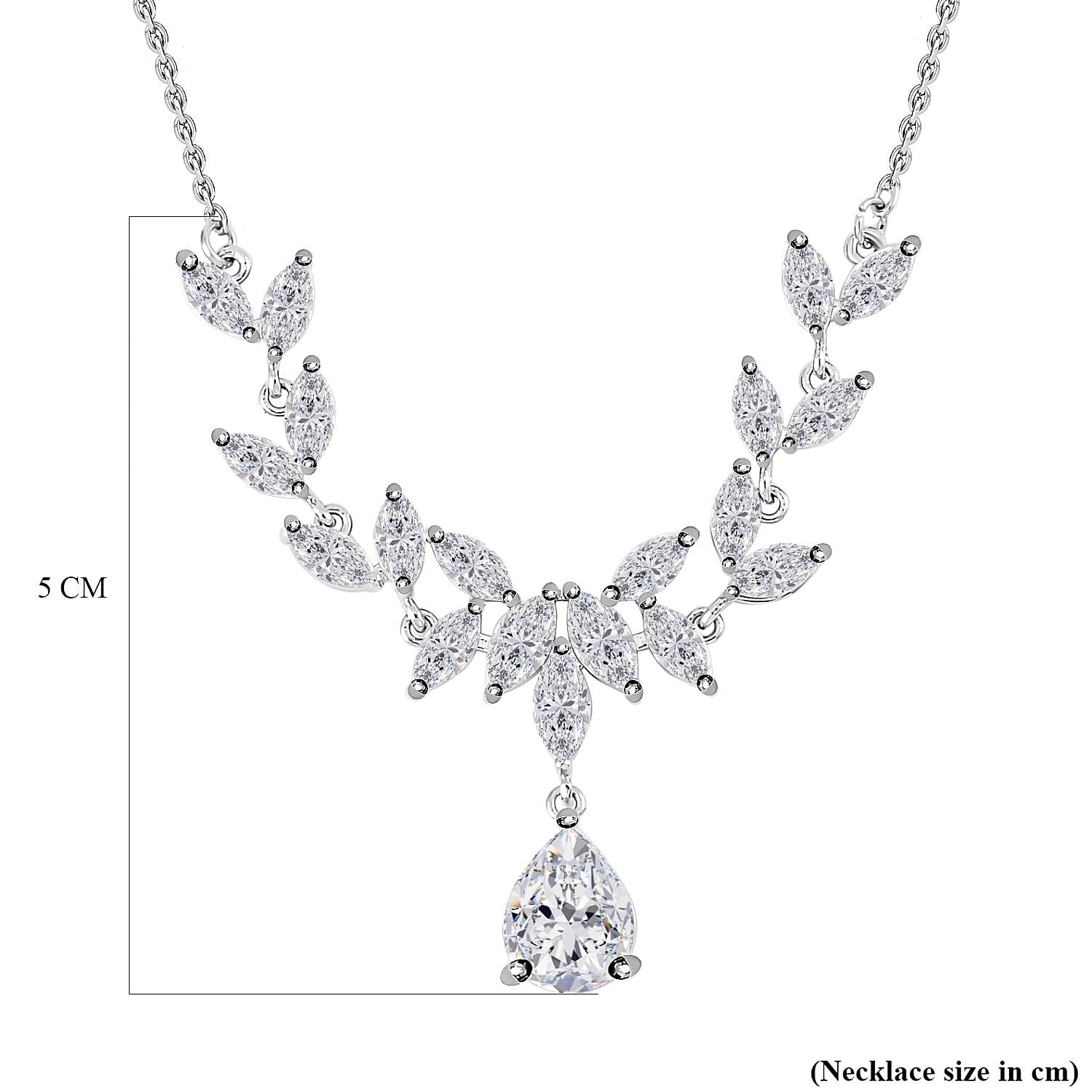 Simulated Diamond Leaf Necklace (Size - 20-1 Inch Ext.) in Silver Tone