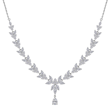 Simulated Diamond Necklace (Size - 20-2 Inch Ext.) in Silver Tone