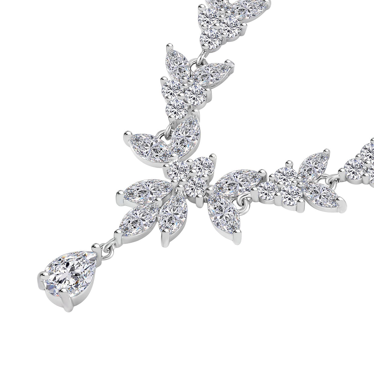 Simulated Diamond Necklace (Size - 20-2 Inch Ext.) in Silver Tone