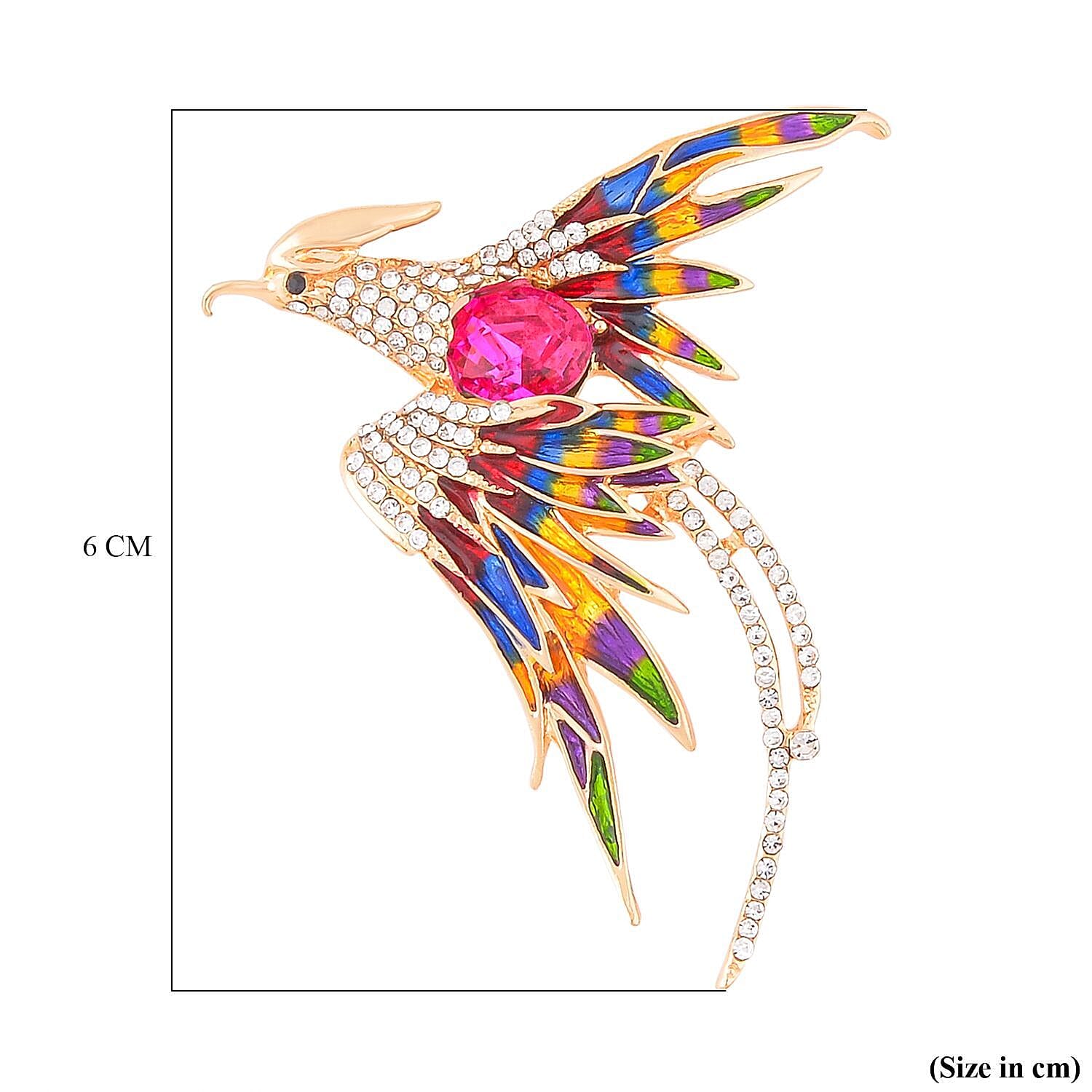 White Austrian Crystal Phoenix Bird Enamelled Brooch in Gold Tone White Austrian Crystal Phoenix Bird Enamelled Brooch in Gold Tone