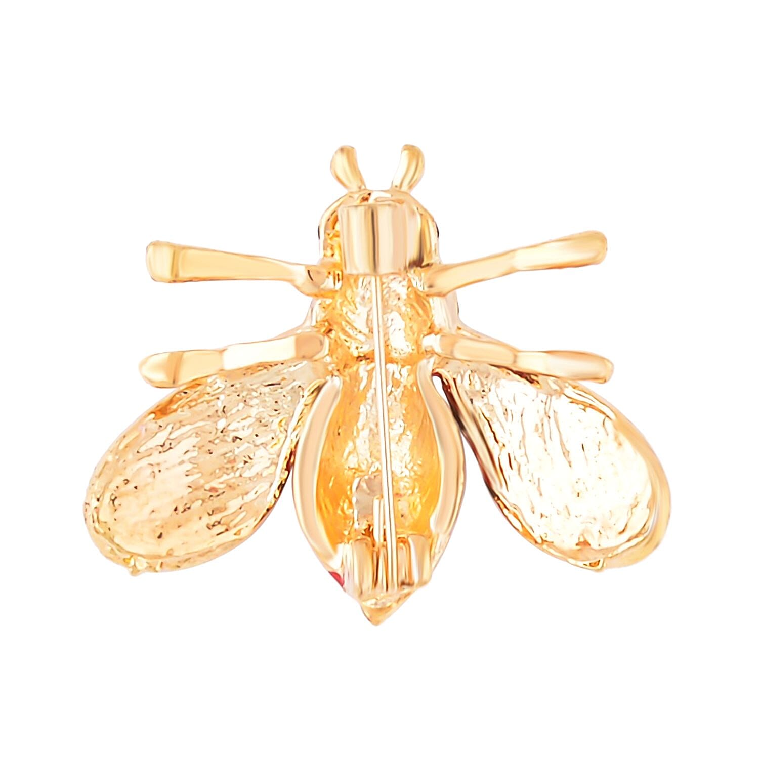 Black and White Austrian Crystal Enamelled Bee Brooch in Yellow Gold Tone