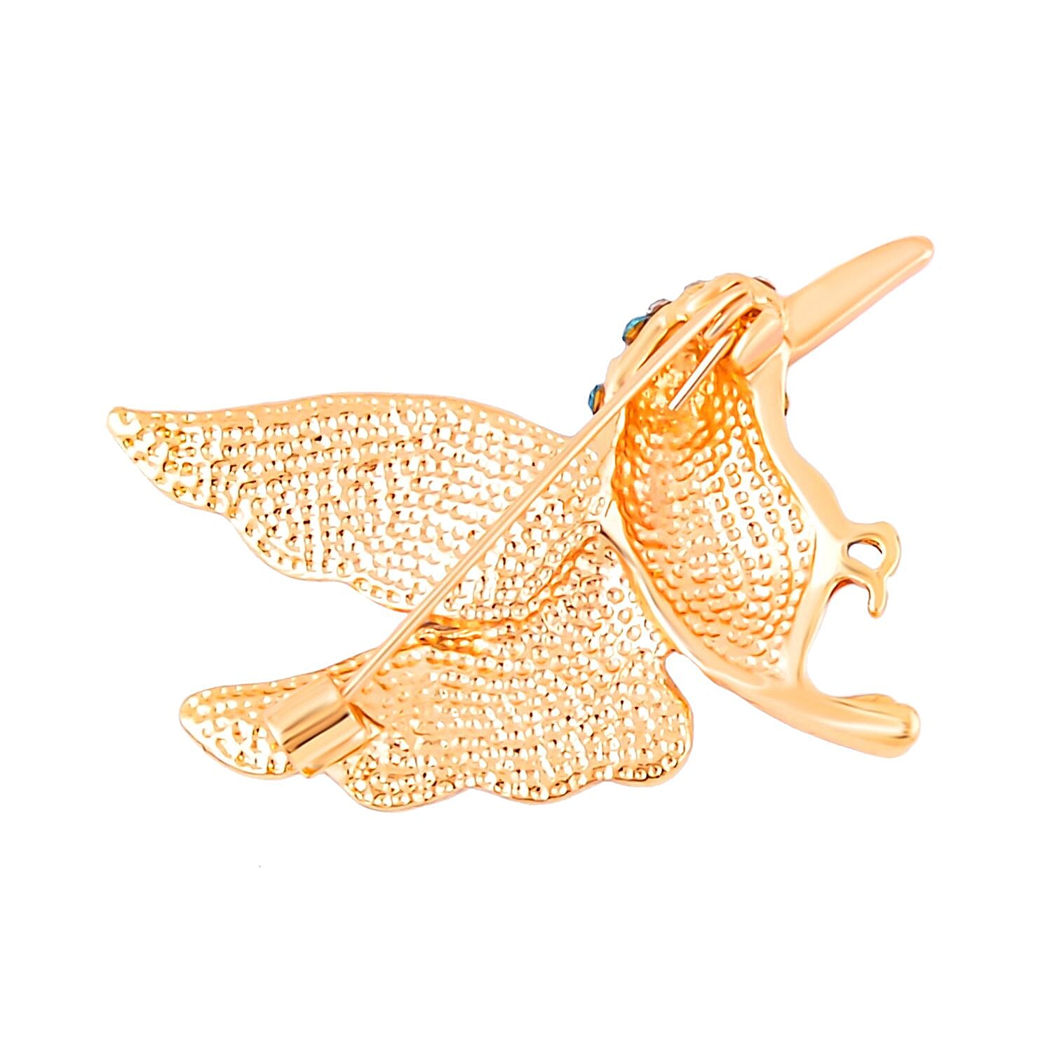 Multi Colour Austrian Crystal Enamelled Kingfisher Bird Brooch in Yellow Gold Tone