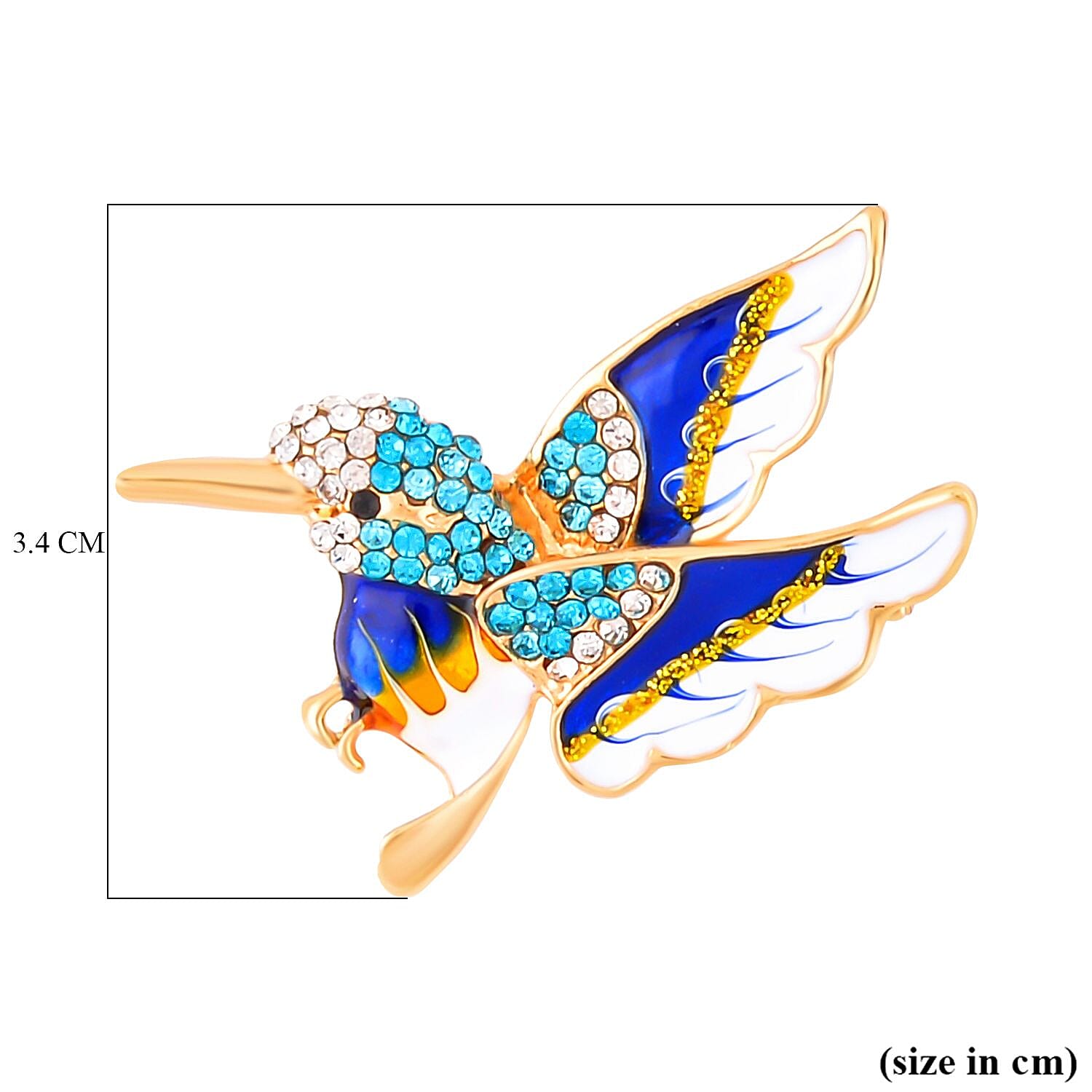 Multi Colour Austrian Crystal Enamelled Kingfisher Bird Brooch in Yellow Gold Tone