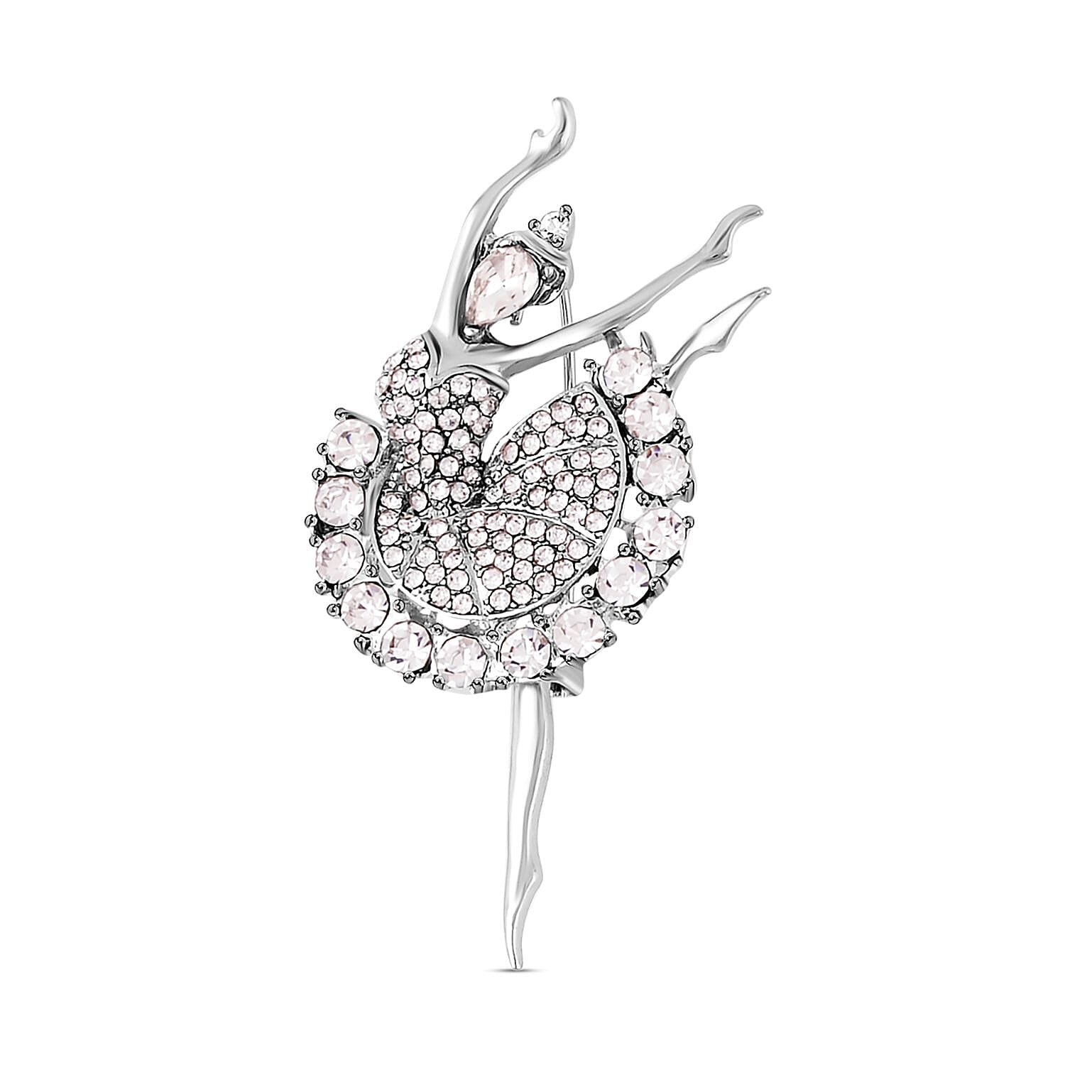 Austrian Crystal Enamelled Ballerina Brooch in Silver Tone
