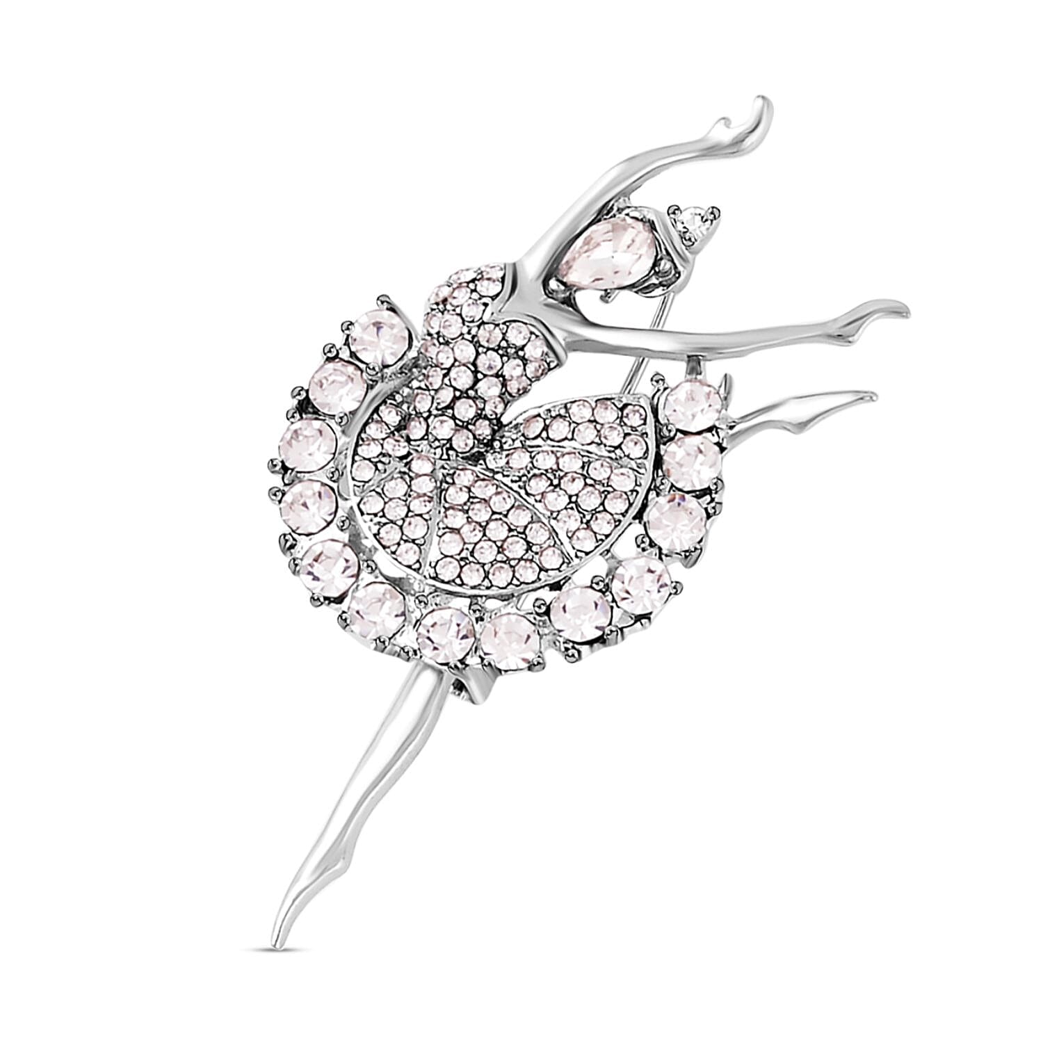Austrian Crystal Enamelled Ballerina Brooch in Silver Tone