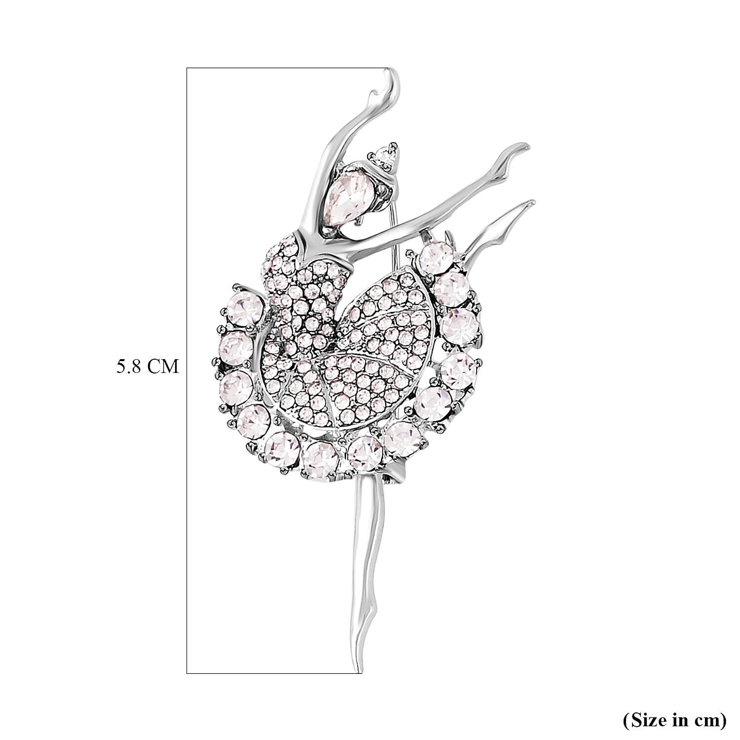 Austrian Crystal Enamelled Ballerina Brooch in Silver Tone
