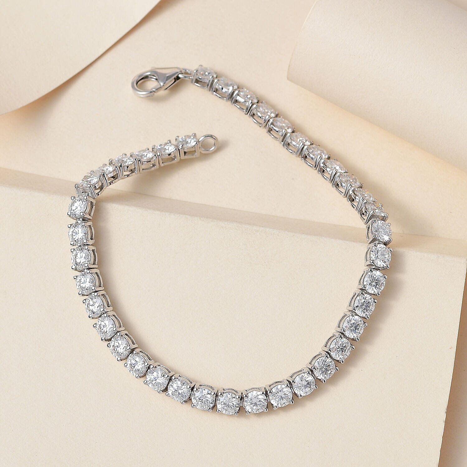 Moissanite Tennis Bracelet (Size - 7) in Platinum Overlay Sterling Silver 8.53 Ct, Silver Wt 7.00 Gms.
