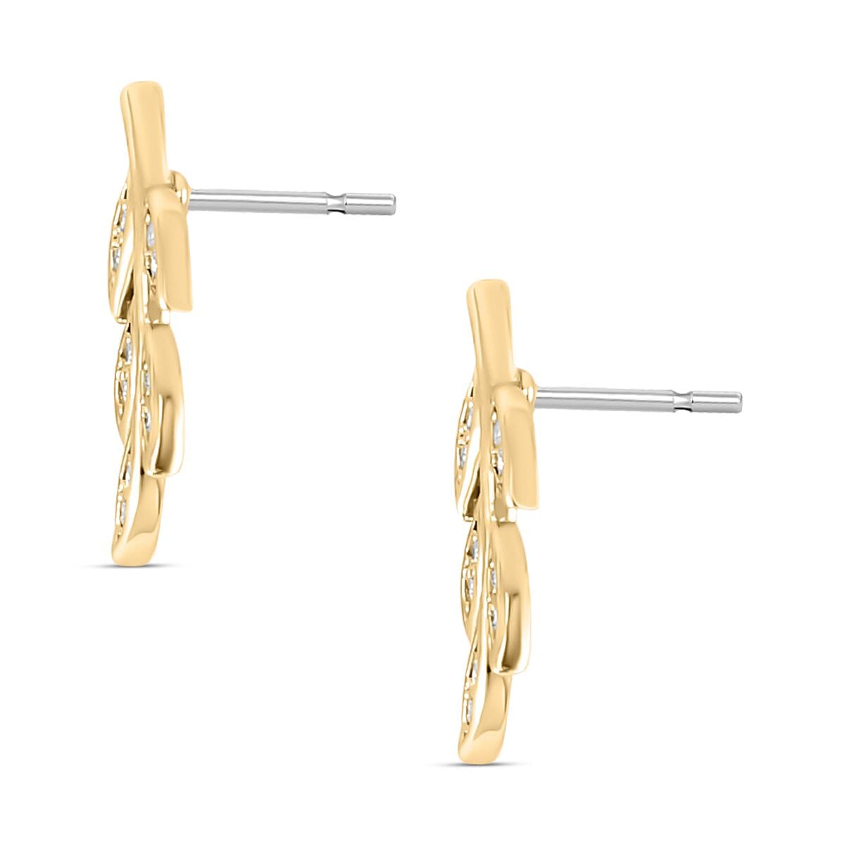 Simulated Diamond Leaf Earrings (with Push Back) in Yellow Gold Tone