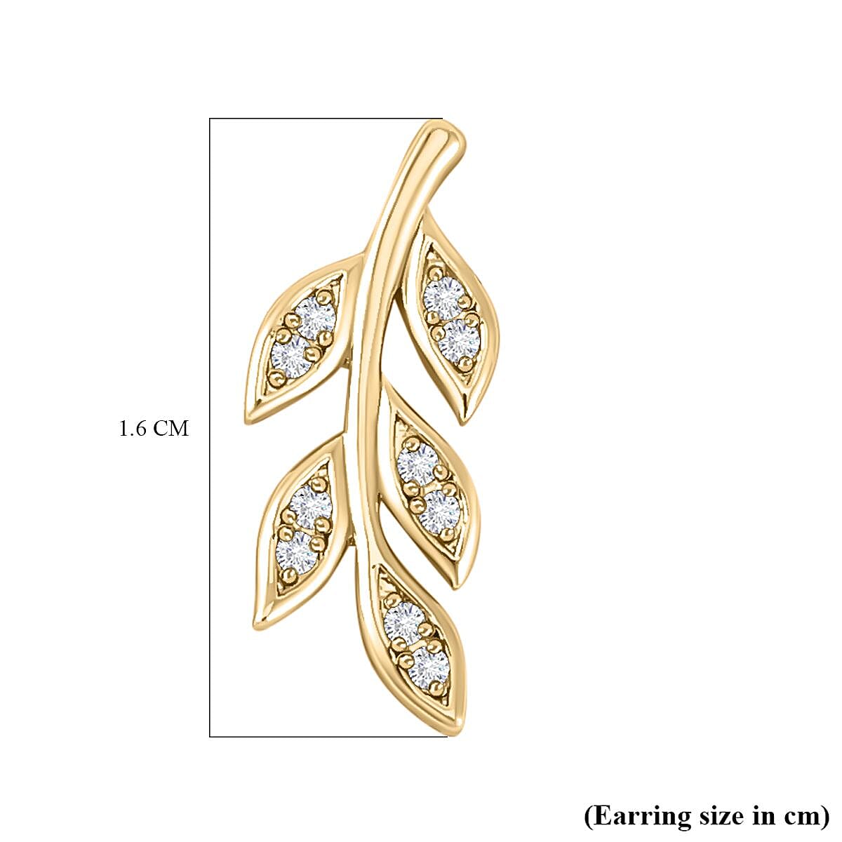 Simulated Diamond Leaf Earrings (with Push Back) in Yellow Gold Tone