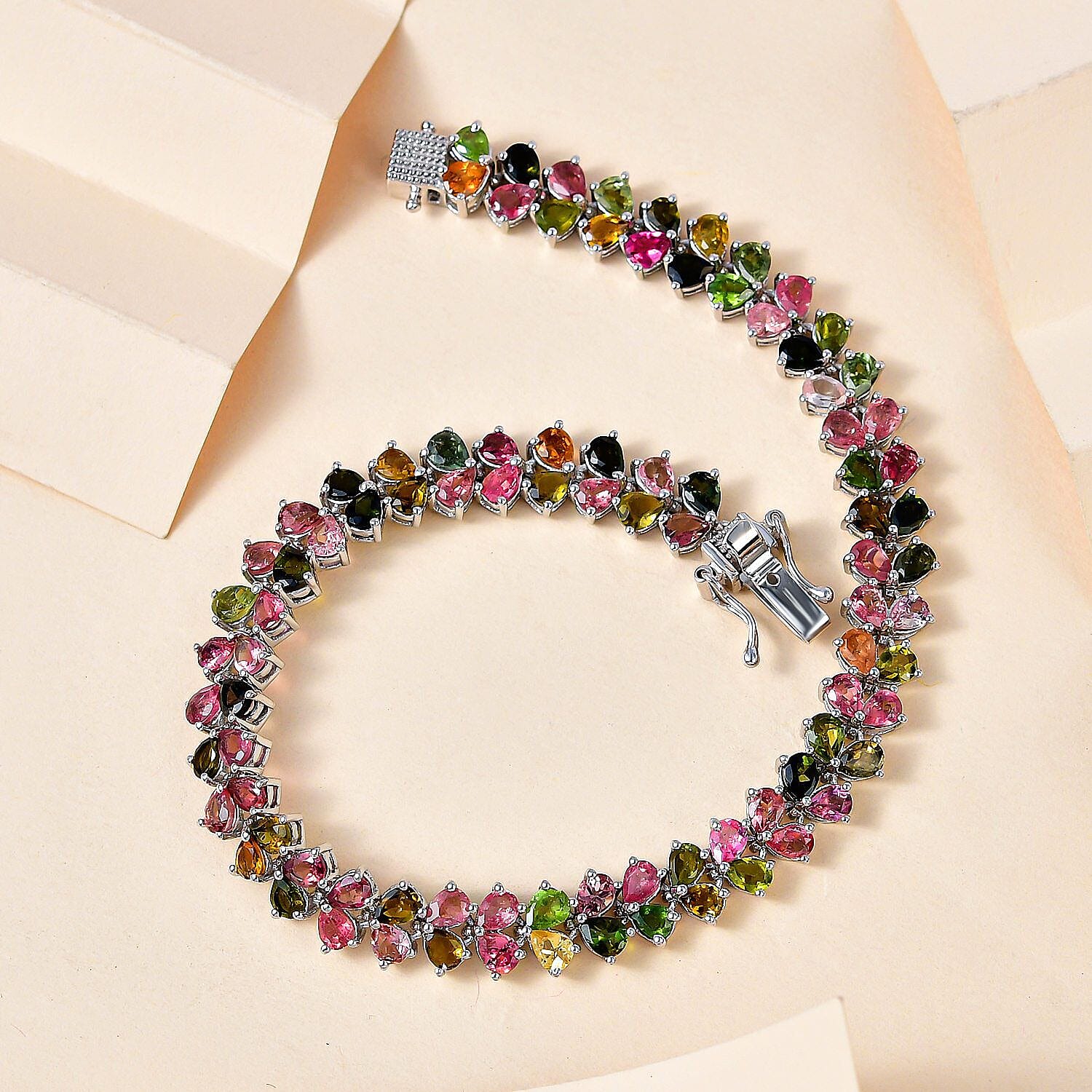 •TOURMALINATED QUARTZ - GEO MIX• linked silver bracelet (7