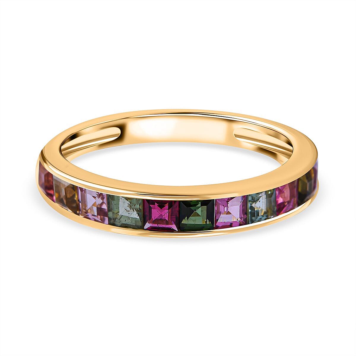 9K Yellow Gold Multi Tourmaline Half Eternity Ring 1.00 Ct.