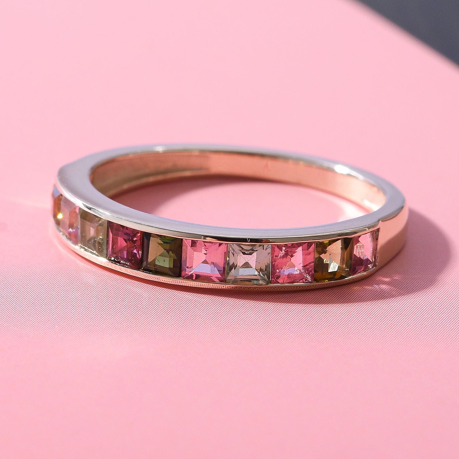 9K Yellow Gold Multi Tourmaline Half Eternity Ring 1.00 Ct.
