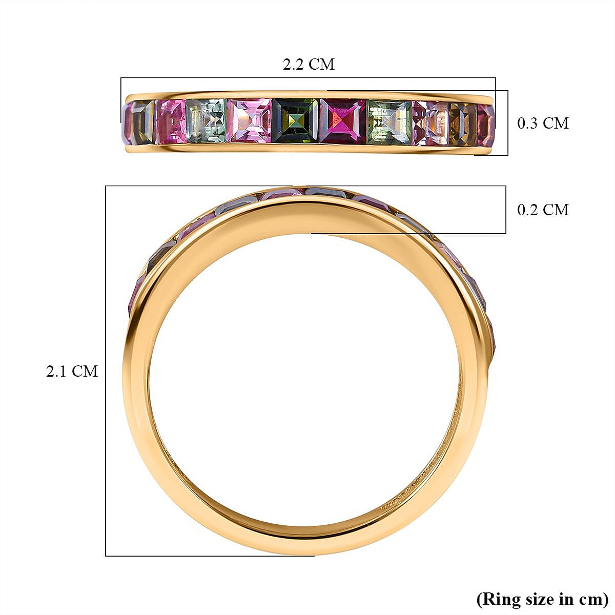 9K Yellow Gold Multi Tourmaline Half Eternity Ring 1.00 Ct.