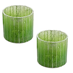 Set of 2 - Glass Candle Votives (Size 7cm) - Green