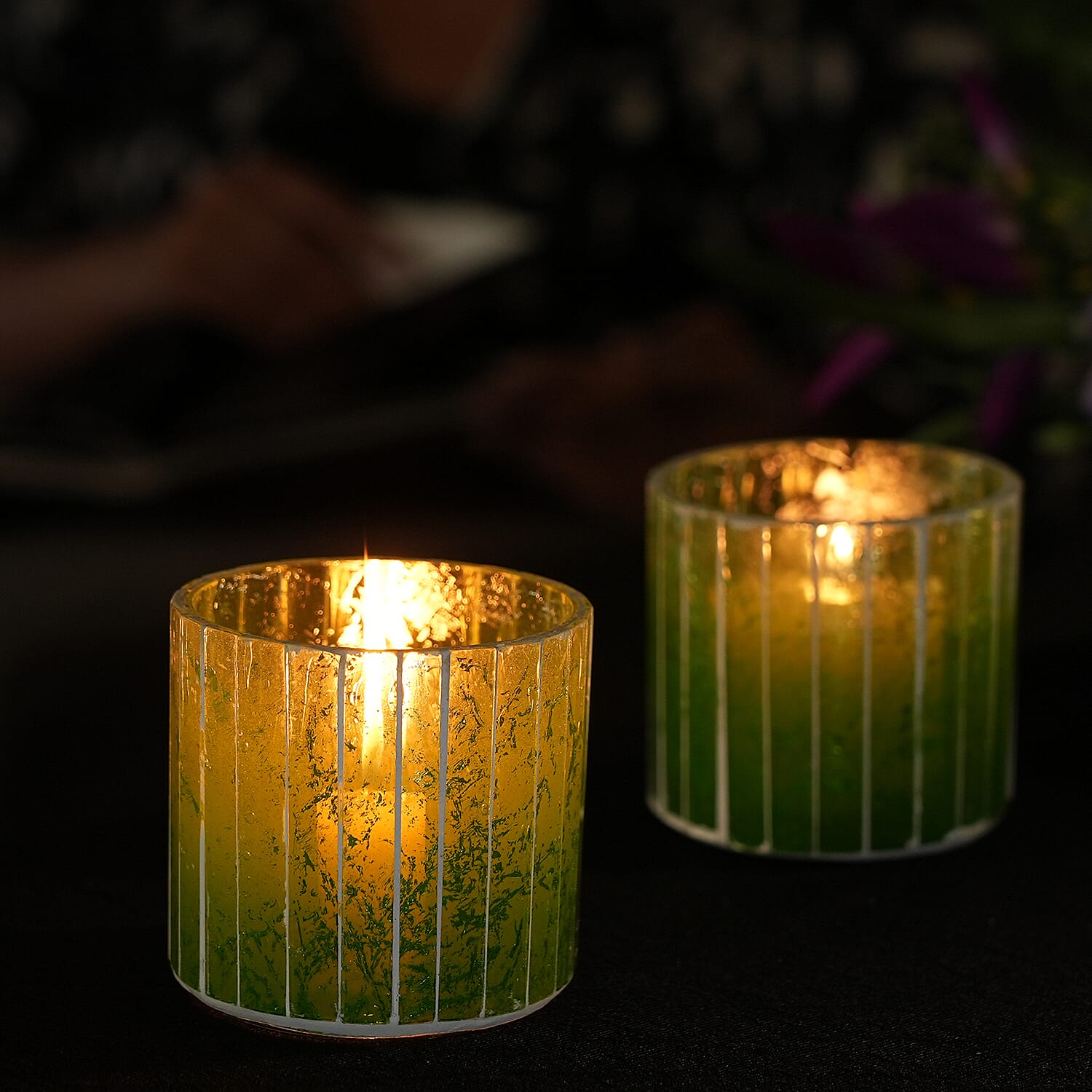 Set of 2 - Glass Candle Votives (Size 7cm) - Green