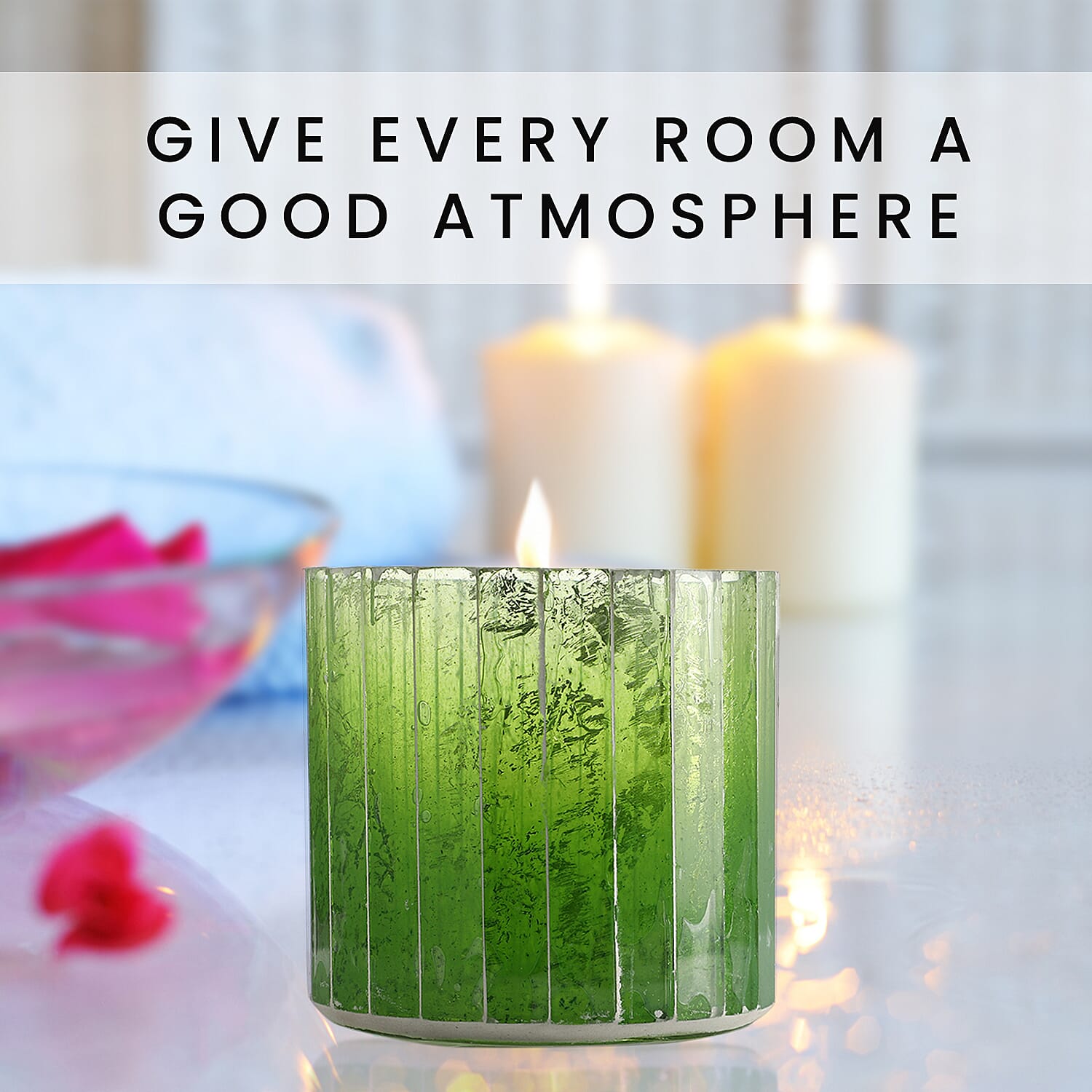 Set of 2 - Glass Candle Votives (Size 7cm) - Green