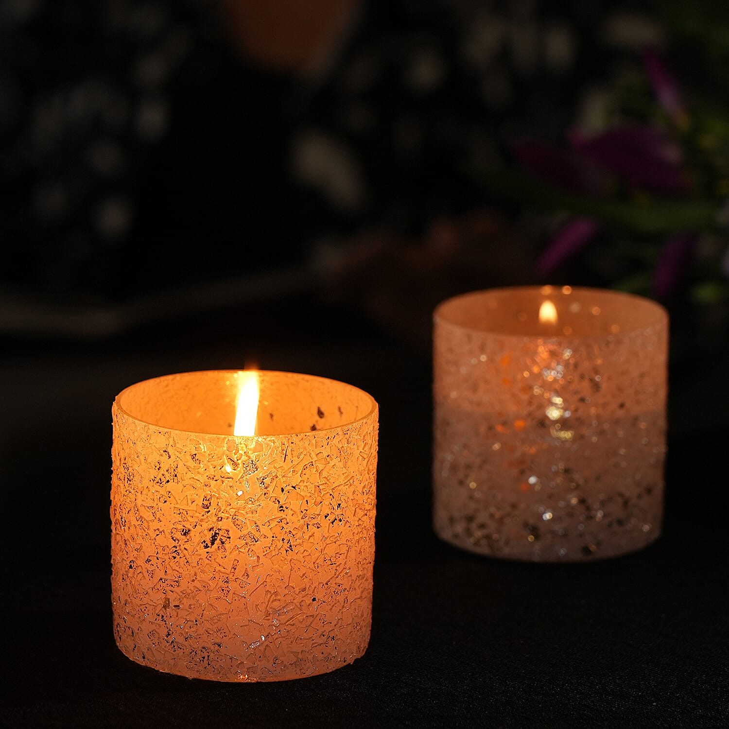 Set of 2 - Glass Candle Holder (Size 7cm) - Peach