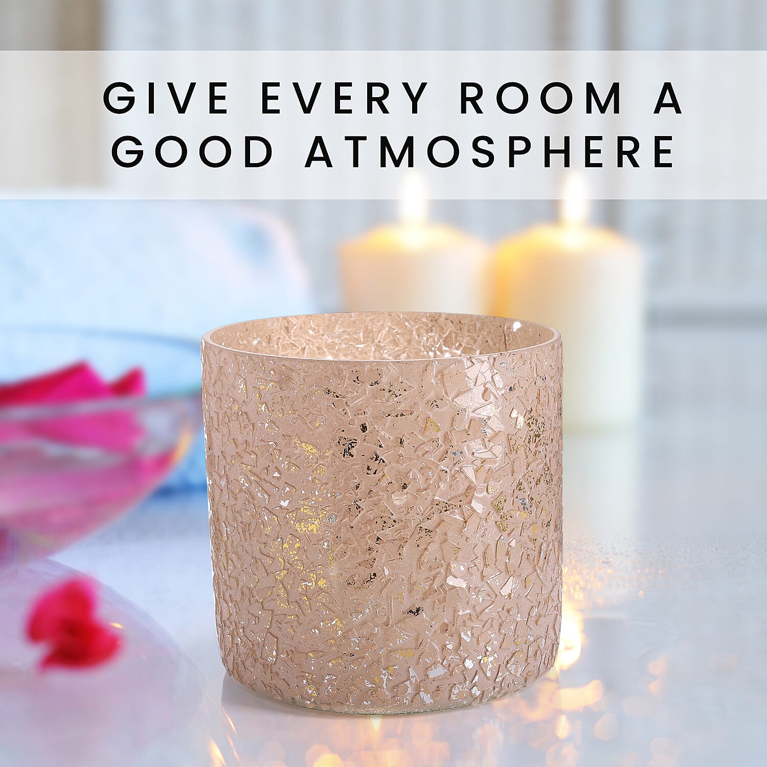 Set of 2 - Glass Candle Holder (Size 7cm) - Peach