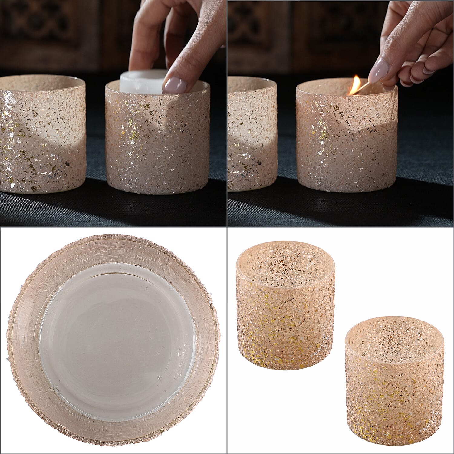 Set of 2 - Glass Candle Holder (Size 7cm) - Peach