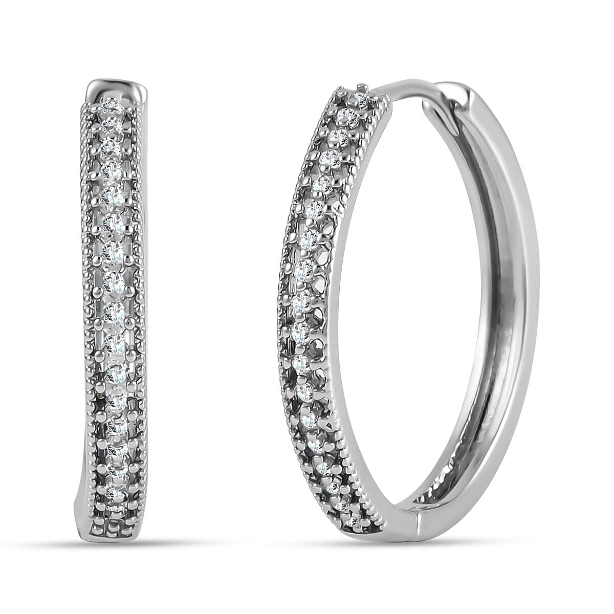 Cubic Zirconia Hoop Earrings in Silver Tone