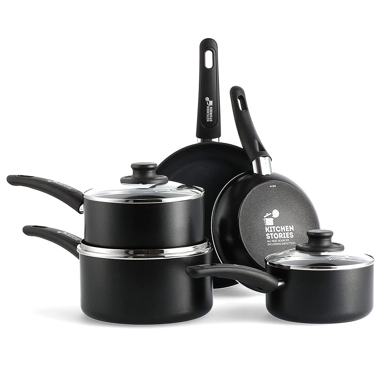 GreenPan Kitchen Stories - The Searsmart Collection - 5 Piece Non-Stick Cookware Aluminium Set - Black