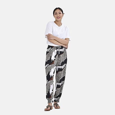 Tamsy Leopard Print Strechable Jersey (One Size,8-16) - Black - White