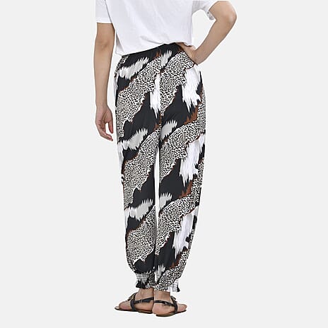 Tamsy Leopard Print Strechable Jersey (One Size,8-16) - Black - White