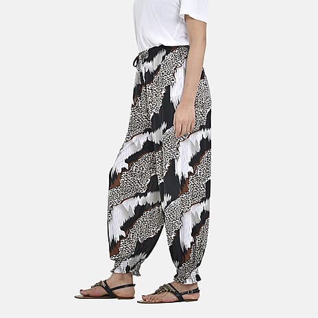 Tamsy Leopard Print Strechable Jersey (One Size,8-16) - Black - White