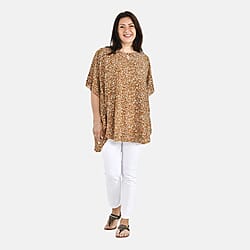 Tamsy 100% Viscose Floral Pattern Top (One Size, 8-18) - Sunset Yellow