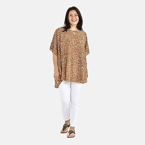 Tamsy 100% Viscose Floral Pattern Top (One Size, 8-18) - Sunset Yellow