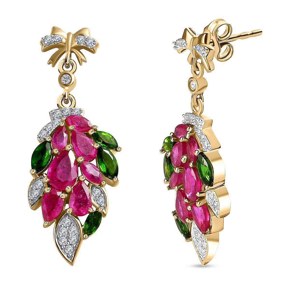 GP Leaf Collection - African Ruby, Natural Chrome Diopside and Natural Zircon Earrings in 18K Yellow Gold Vermeil Plated Sterling Silver 5.20 Ct