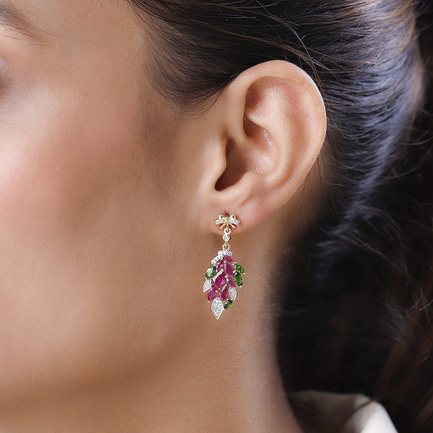 GP Leaf Collection - African Ruby, Natural Chrome Diopside and Natural Zircon Earrings in 18K Yellow Gold Vermeil Plated Sterling Silver 5.20 Ct