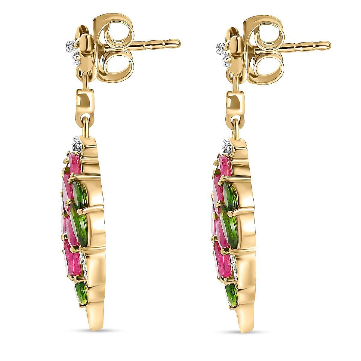 GP Leaf Collection - African Ruby, Natural Chrome Diopside and Natural Zircon Earrings in 18K Yellow Gold Vermeil Plated Sterling Silver 5.20 Ct