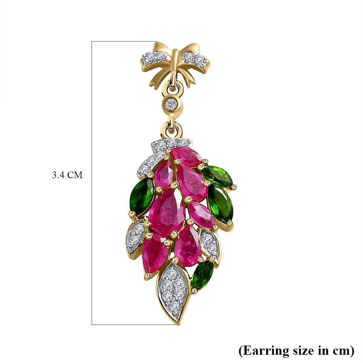 GP Leaf Collection - African Ruby, Natural Chrome Diopside and Natural Zircon Earrings in 18K Yellow Gold Vermeil Plated Sterling Silver 5.20 Ct