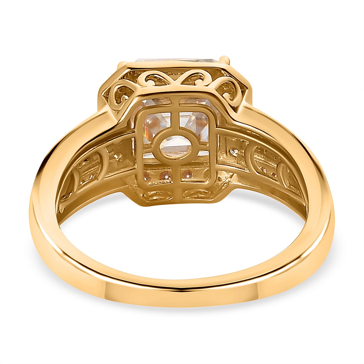 Moissanite Halo Ring in 18K Vermeil Yellow Gold Plated Sterling Silver 4.97 Ct. Moissanite Halo Ring in 18K Vermeil Yellow Gold Plated Sterling Silver 4.97 Ct.