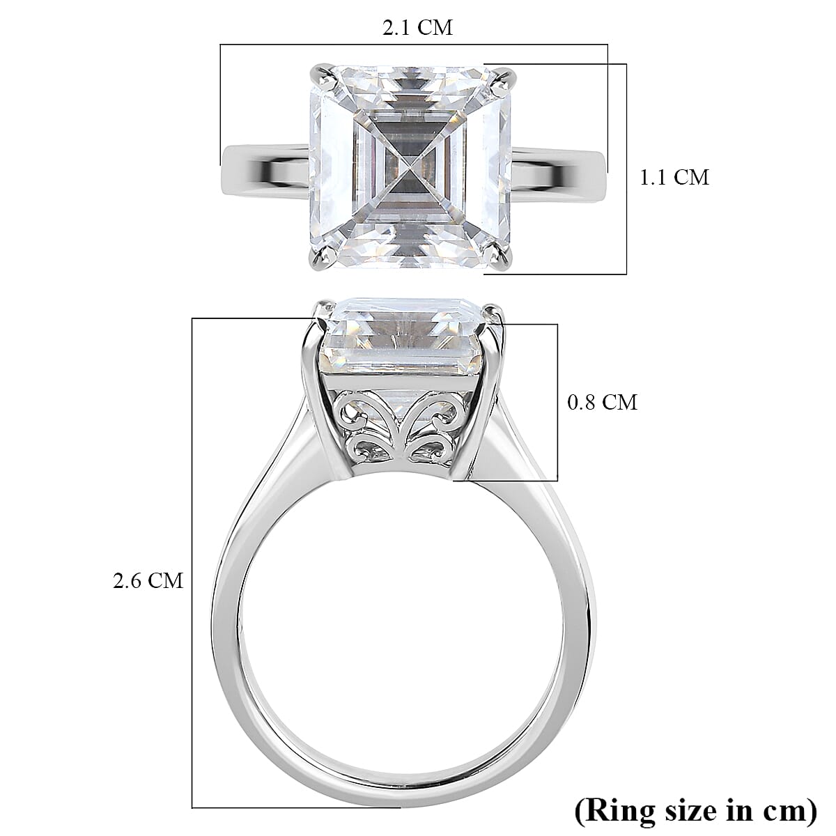 Moissanite (Asscher Cut) Solitaire Ring in Platinum Overlay Sterling Silver 5.40 Ct.