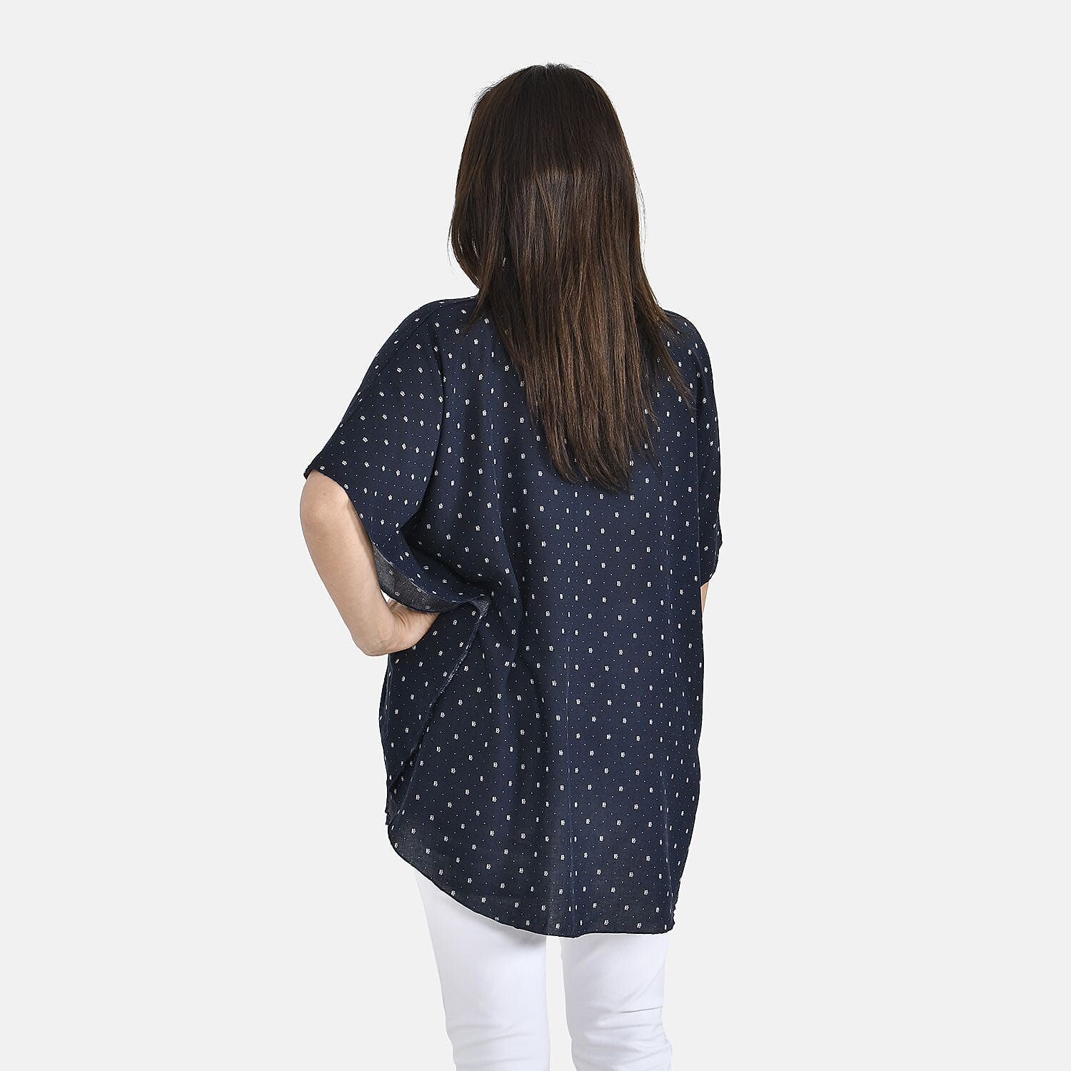 Tamsy 100% Viscose Polka Dots Print Top (One Size 8-18) - Navy