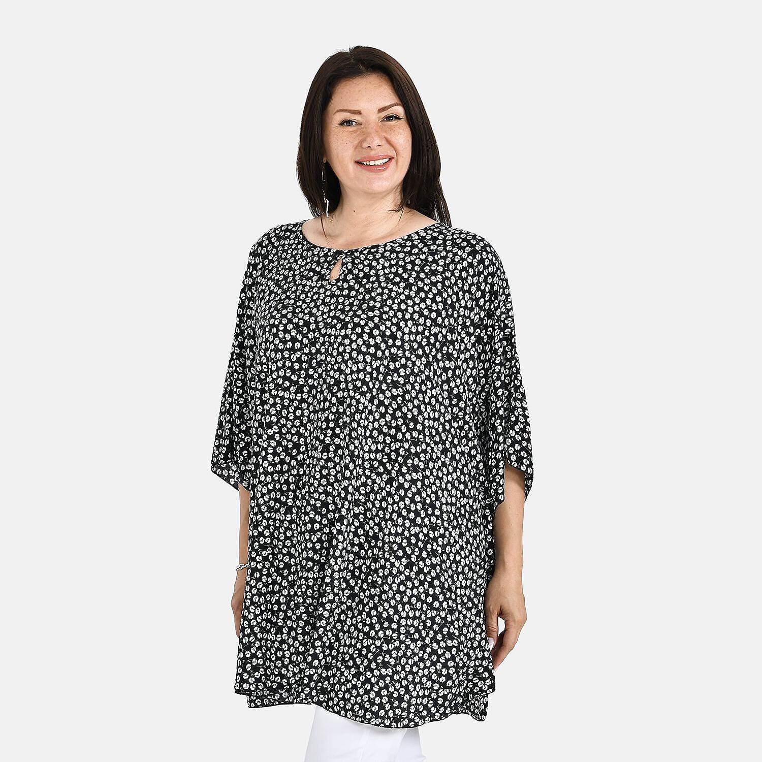 Tamsy 100% Viscose Floral Pattern Top (One Size, 8-18) - Sunset Yellow