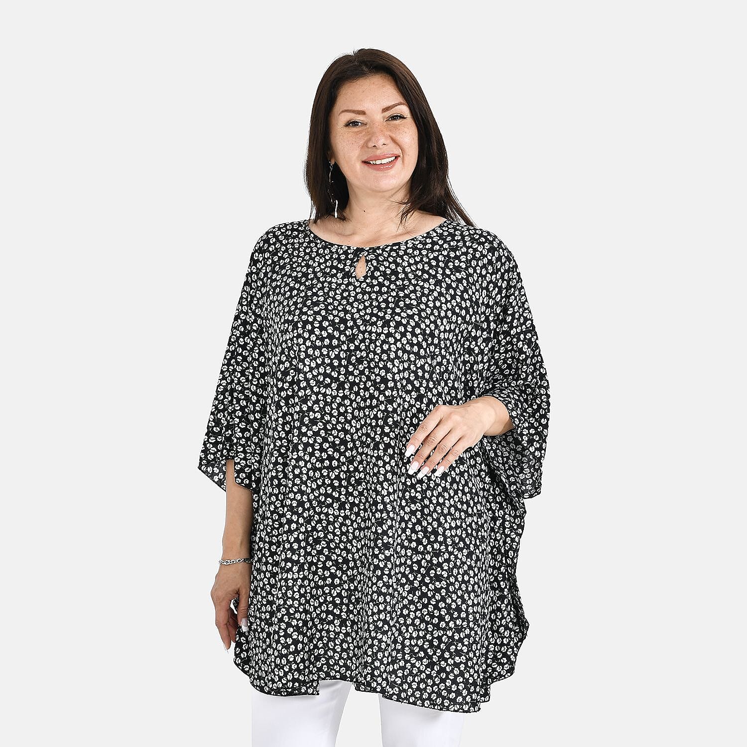 Tamsy 100% Viscose Floral Pattern Top (One Size, 8-18) - Sunset Yellow