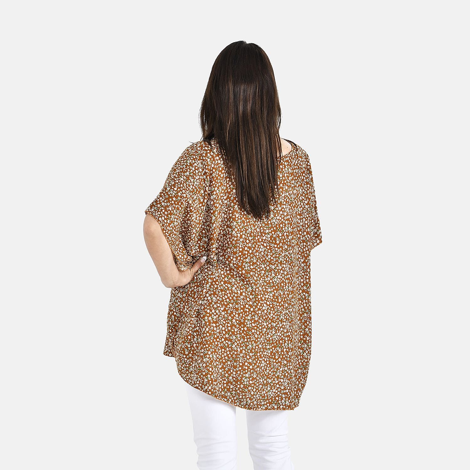 Tamsy 100% Viscose Floral Pattern Top (Curve Size, 18-24) - Sunset Yellow