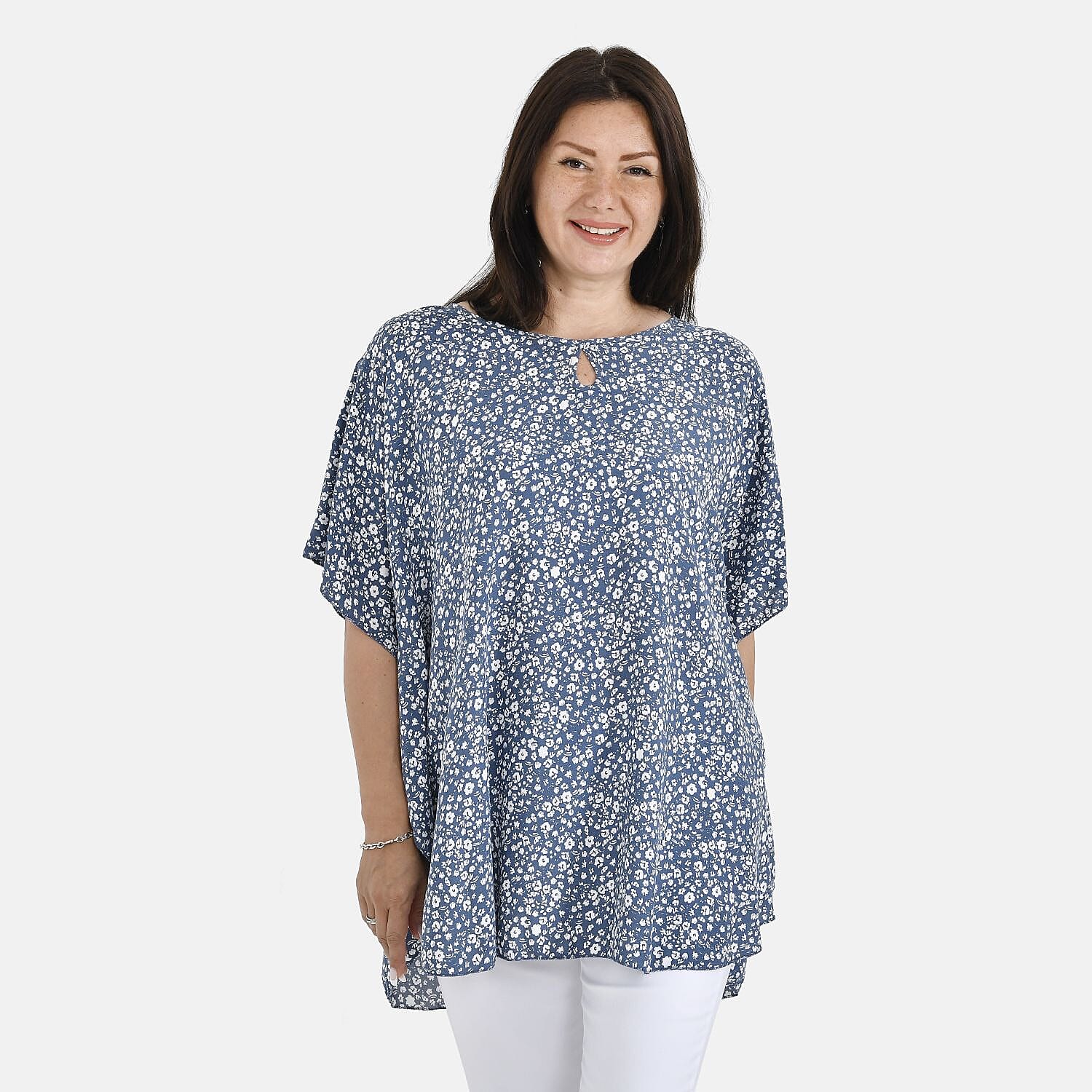 Tamsy 100% Viscose Abstract Print Top (One Size, 8-16) - Black & White