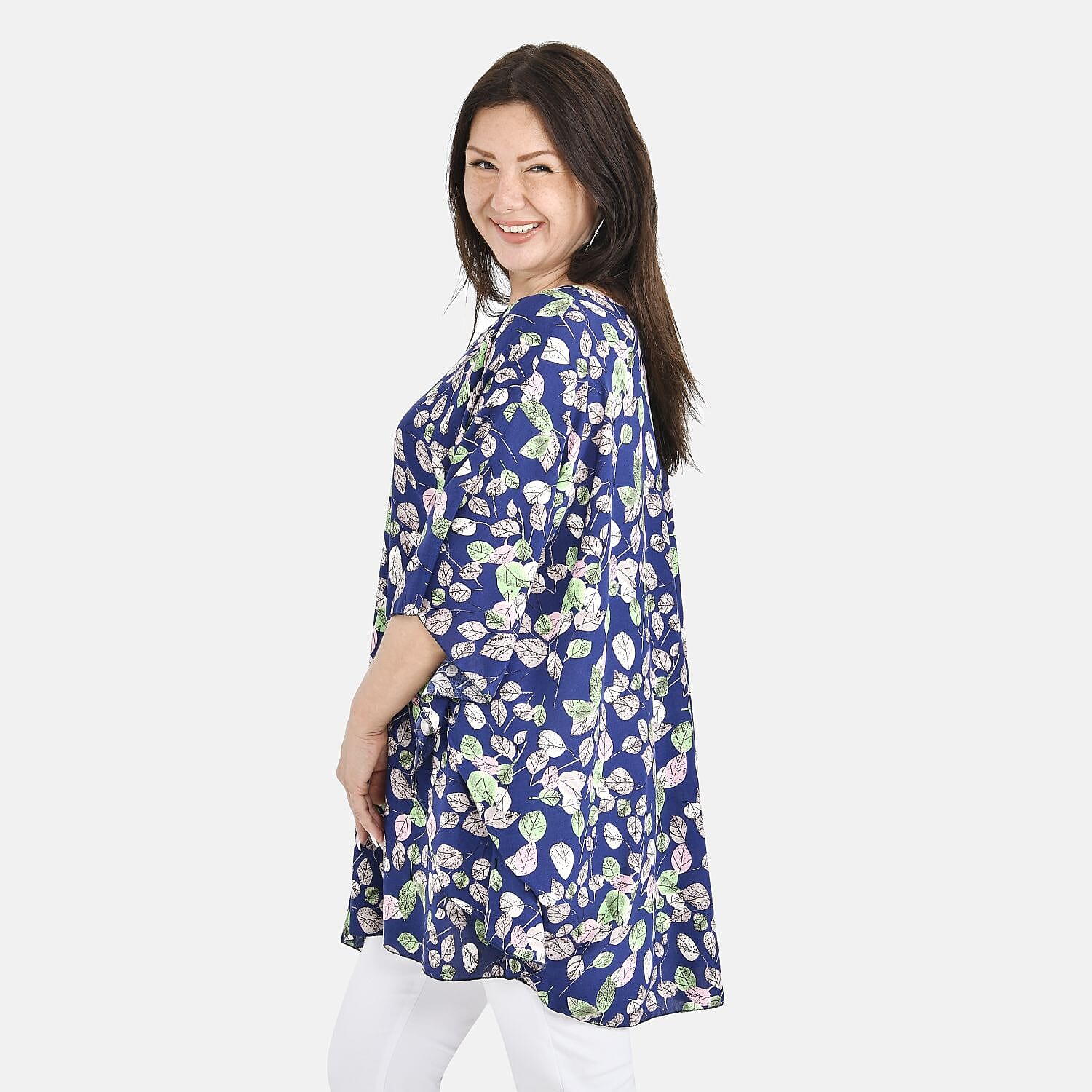 Tamsy 100% Viscose Abstract Print Top (One Size, 8-16) - Black & White