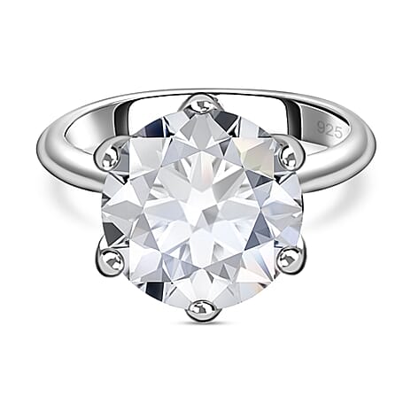 Old European Cut Moissanite Solitaire Ring in Platinum Overlay Sterling Silver 7.00 Ct
