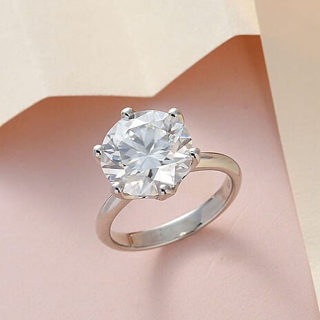 Old European Cut Moissanite Solitaire Ring in Platinum Overlay Sterling Silver 7.00 Ct