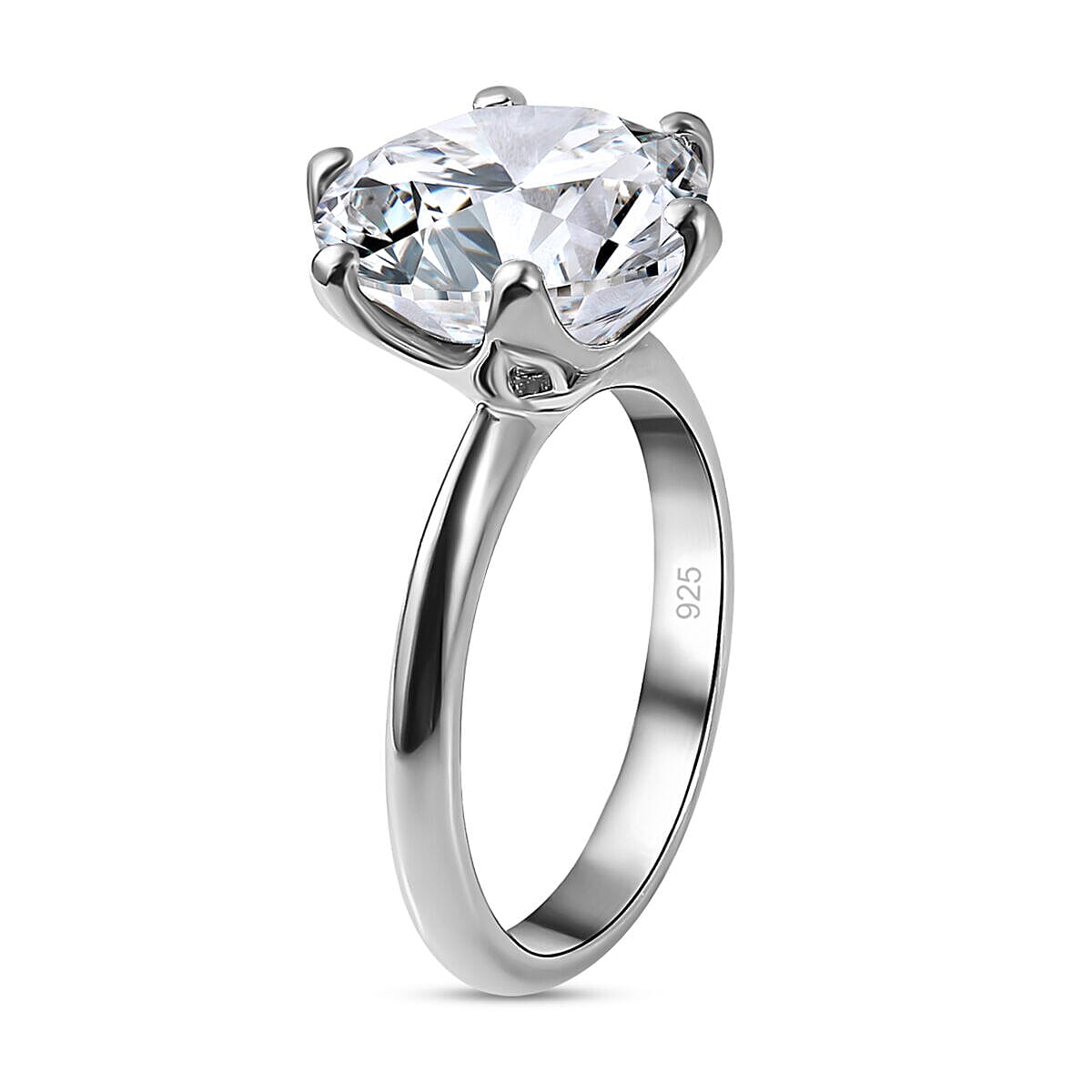 Old European Cut Moissanite Solitaire Ring in Platinum Overlay Sterling Silver 7.00 Ct
