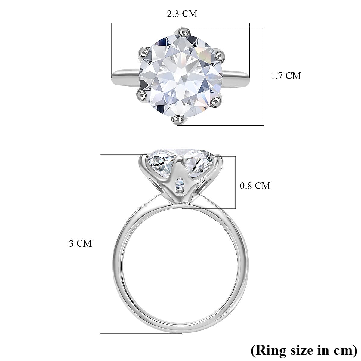 Old European Cut Moissanite Solitaire Ring in Platinum Overlay Sterling Silver 7.00 Ct