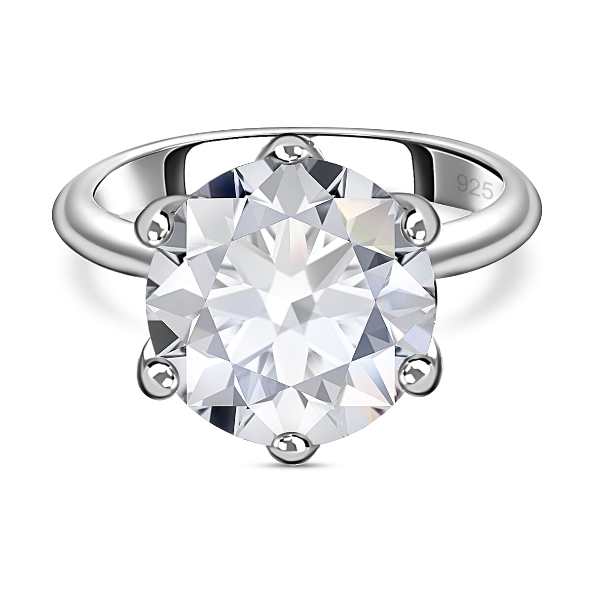 Old European Cut Moissanite Solitaire Ring in Platinum Overlay Sterling Silver 7.00 Ct